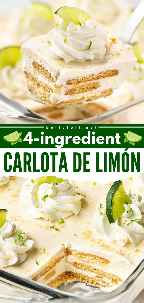 "This Carlota de Limón (aka Lime Icebox Cake) is an easy, creamy, tangy no-bake dessert made with just 4 ingredients and 10 minutes of prep time! It’s perfect for Cinco de Mayo, all summer long, and any occasion throughout the year when you need an effortless, but elegant looking dessert.

" Carlota Recipe, Lime Icebox Cake, Mexican Dessert Recipes Easy, Lime Dessert Recipes, Canada Camping, Digestive Cookies, Camping Meal, Lime Desserts, School Recipes