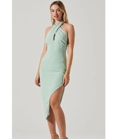 $120 Astr The Label Mint Green Asymmetric The Jodie Keyhole Dress S NEW A429 Keyhole Dress, Astr The Label, The Label, Mint Green, Mint, Trim, Green, Color