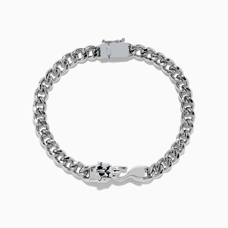 Effy 925 Sterling Silver Black Spinal Panther Bracelet Silver Tarnish Resistant Charm Bracelet For Formal Occasions, Everyday Silver Tarnish-resistant Bracelet, Luxury Sterling Silver Chain Bracelet, Tarnish Resistant, Luxury Sterling Silver Chain Bracelet Tarnish Resistant, Formal Sterling Silver Tarnish-resistant Bracelets, Sterling Silver Tarnish Resistant Bracelets For Formal Occasions, Sterling Silver Tarnish-resistant Bracelet For Formal Events, Silver Tarnish-resistant Bangle Chain Bracelet, Silver Tarnish-resistant Chain Bangle