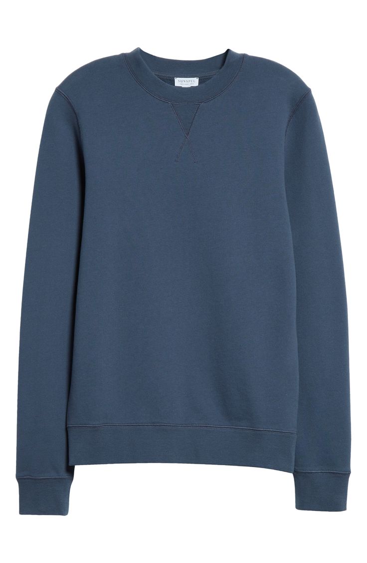 Classic and comfortable, this sweatshirt cut from cotton French terry makes a great layer and promises to age with you like a well-loved old friend. 27 1/2" length (size Medium) Crewneck Banded cuffs and hem 100% cotton Machine wash, dry flat Made in Portugal Designer Clothing Washed Blue Sweatshirt With Ribbed Cuffs, Soft-washed Blue Sweatshirt For Fall, Washed Blue Crew Neck Sweatshirt Soft-washed, Sporty Washed Blue Sweatshirt With Relaxed Fit, Washed Blue Crew Neck Sweatshirt For Fall, Soft-washed Crew Neck Sweater For Layering, Washed Blue Crew Neck Sweatshirt For Winter, Blue Crew Sweatshirt For Layering, Soft-washed Long Sleeve Sweatshirt In Washed Blue