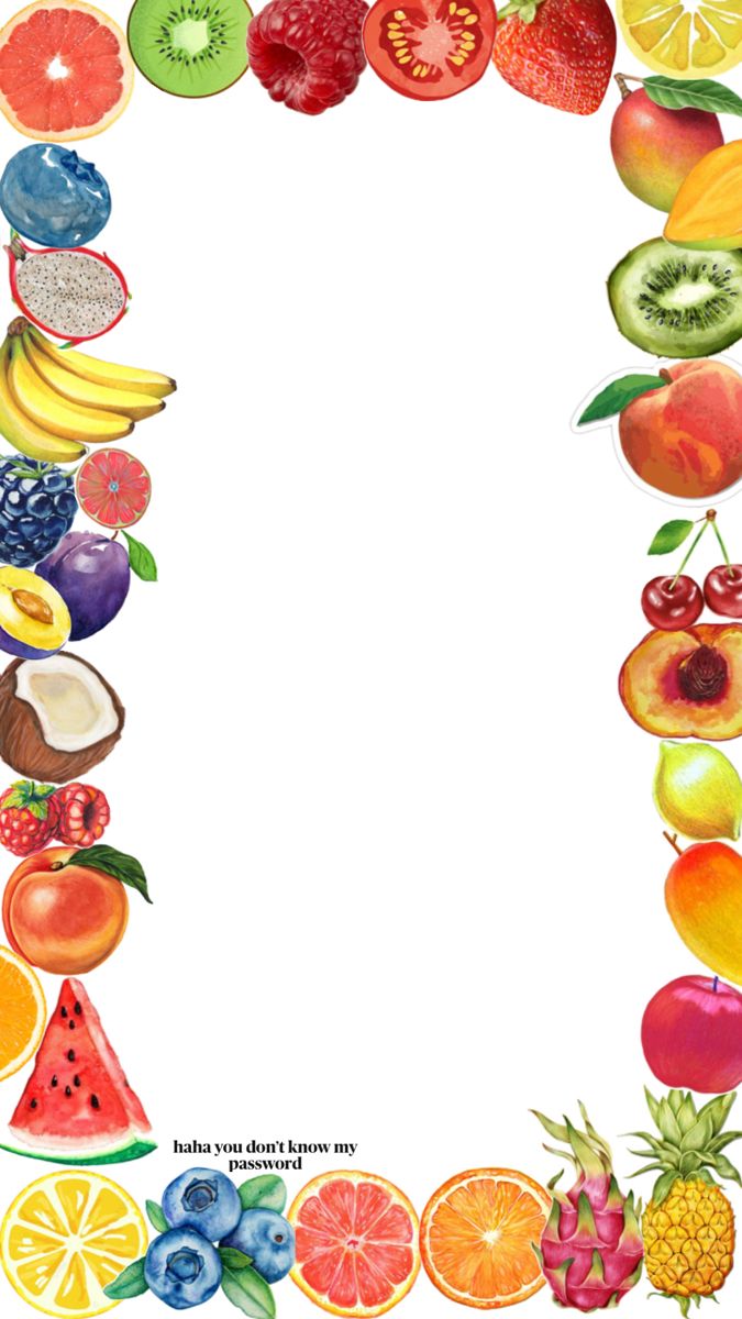 the frame is made up of fruits and vegetables, including bananas, apples, oranges, watermelon, kiwi, pineapple