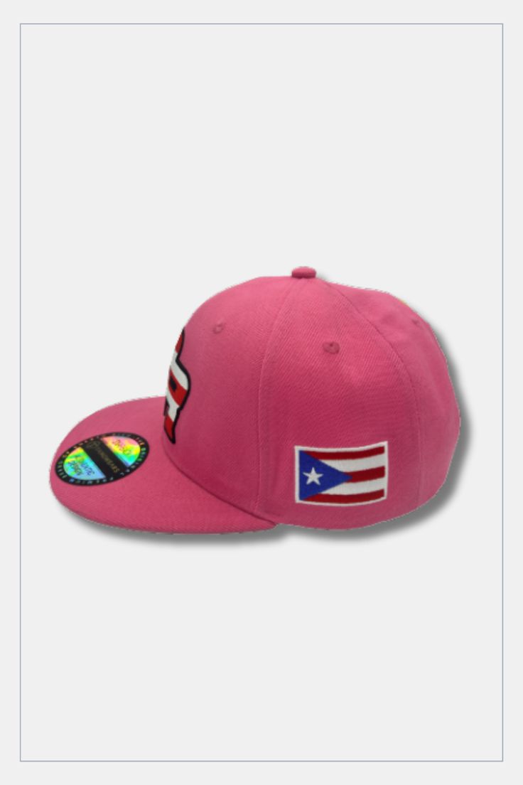 Puerto Rico Caps Exclusive Design Caps PR Pink Hip Hop Flat Bill Baseball Cap For Baseball Season, Hip Hop Snapback Visor Hat, Casual Snapback Fitted Hat For Sports Events, Sports Event Fitted Hat With Flat Brim, Hip Hop Visor Fitted Hat For Baseball Season, Hip Hop Style Visor Fitted Hat For Baseball Season, Hip Hop Style Fitted Cap, Hip Hop Flat Brim Sports Hat, Hip Hop Snapback Hat With Visor For Sports