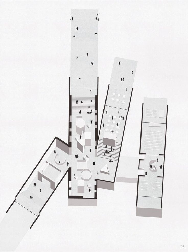 an aerial view of the floor plan of a building with multiple floors and several rooms