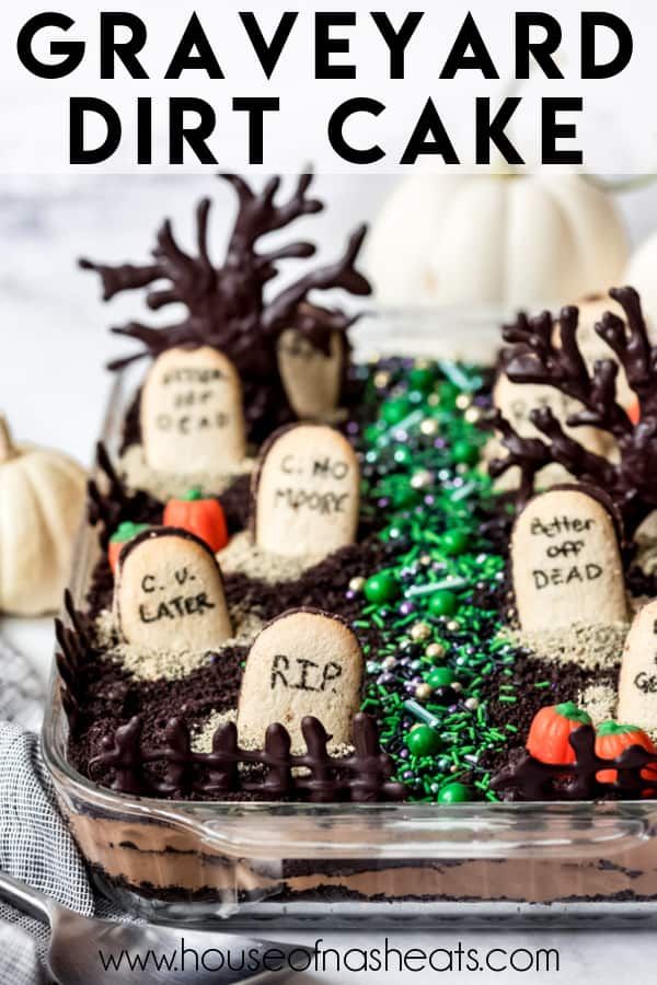 this graveyard dirt cake is so cute and easy to make