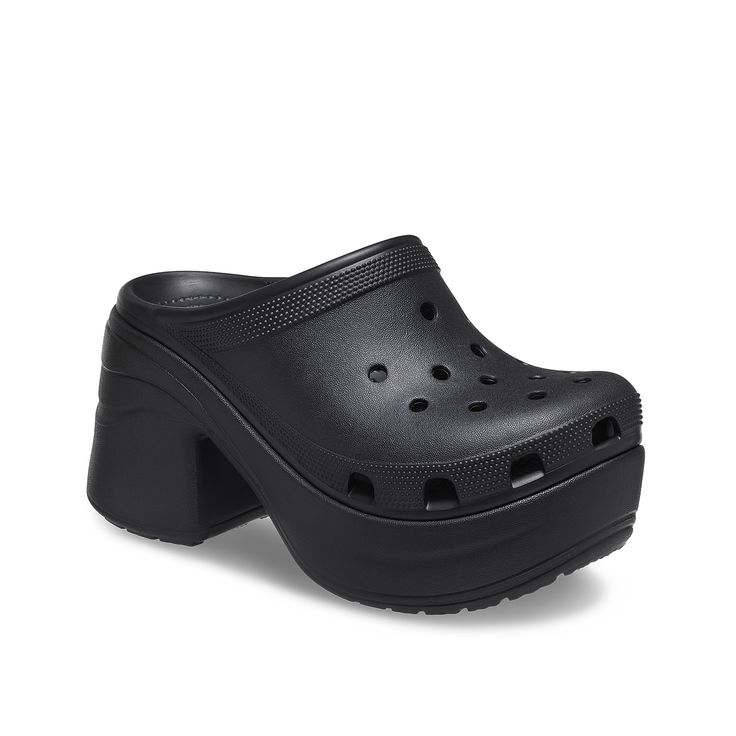 Crocs-Siren Platform Clog Elevate your casual fits with the Siren clog from Crocs. The chunky platform and heel bring a quirky touch, while the Iconic Crocs Comfort design ensures support and comfort. Casual Platform Heels For Streetwear, Modern Clogs With Round Toe For Streetwear, Modern Round Toe Clogs For Streetwear, Modern Streetwear Clogs With Round Toe, Black Chunky Platform Clogs With Round Toe, Black Platform Clogs With Wedge Heel, Casual Black Platform Slippers With Chunky Platform, Black Synthetic Clogs With Wedge Heel, Platform Clogs With Round Toe For Streetwear