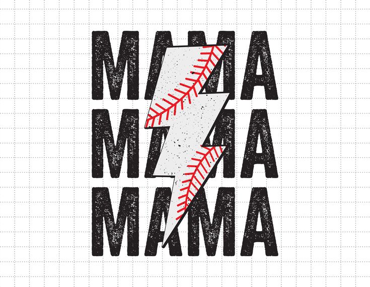 a baseball with the word ma ma ma mama written in black on a white background