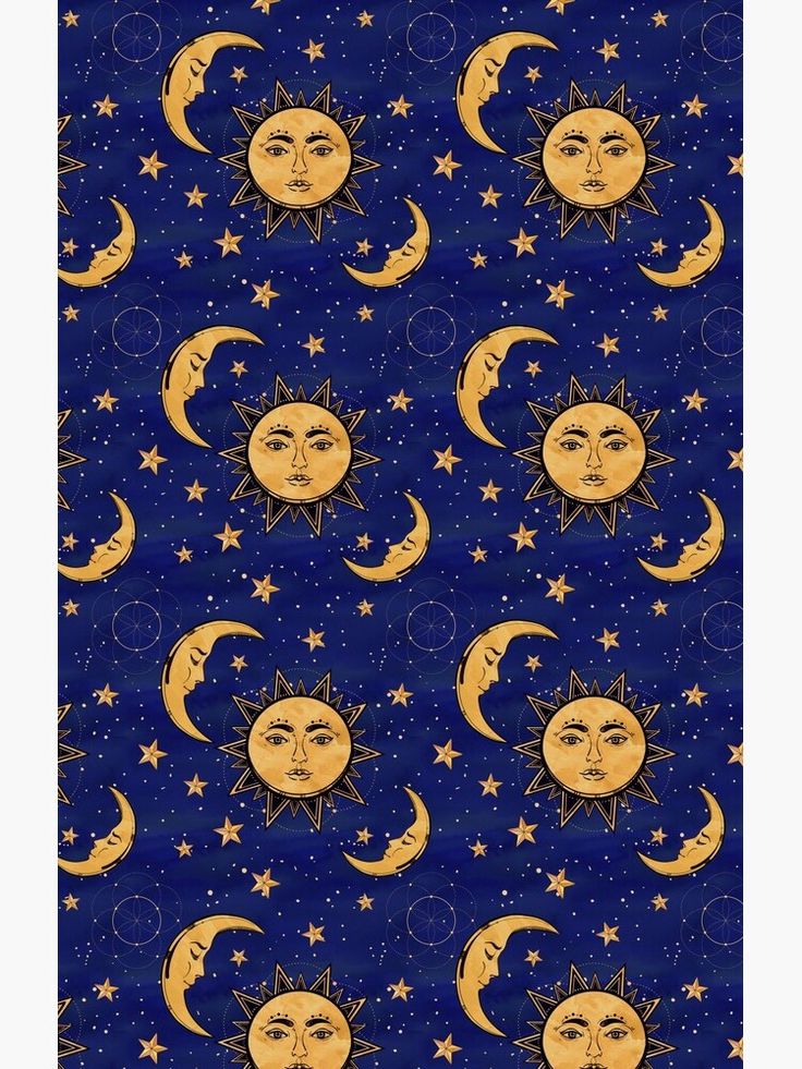 the sun and moon are depicted in this blue background