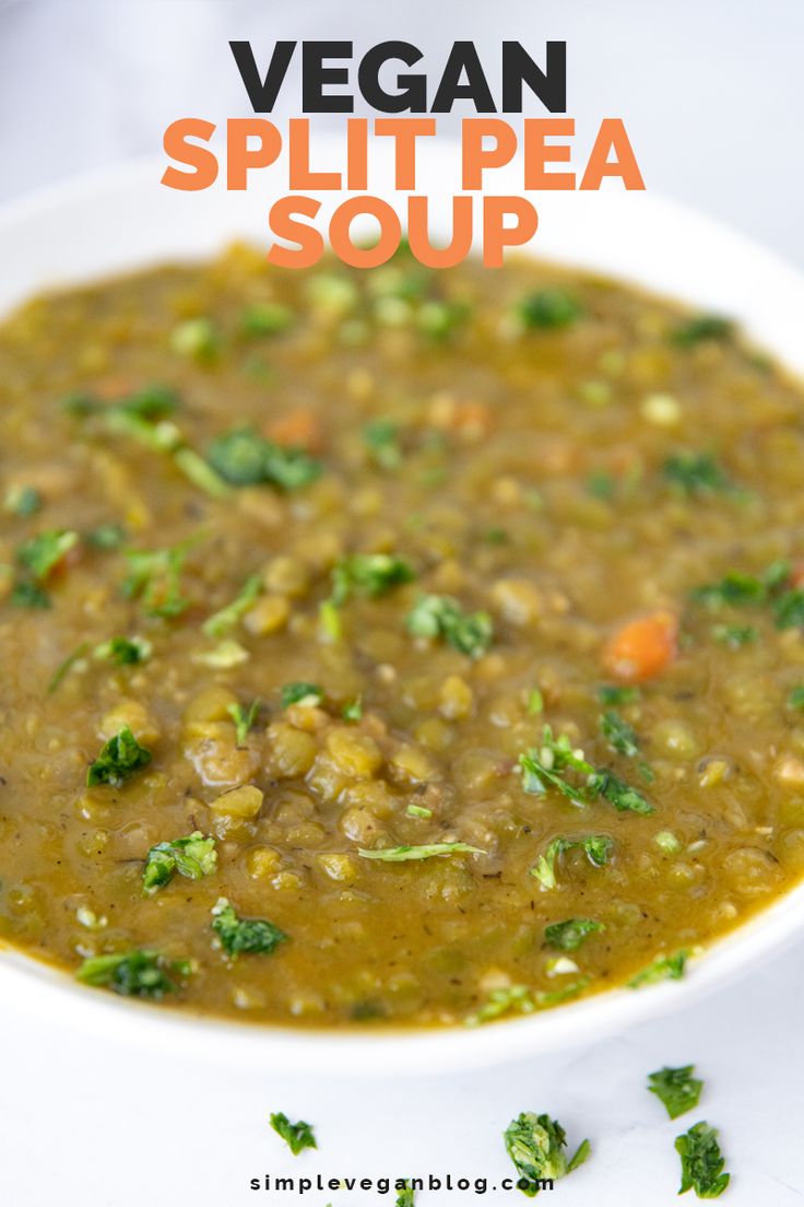 vegan split pea soup in a white bowl