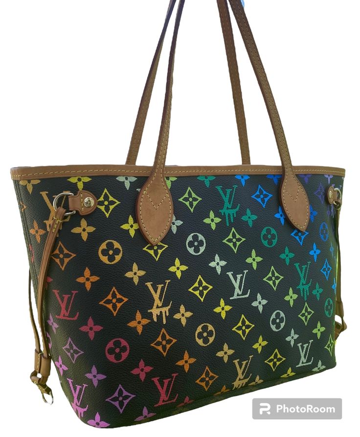 Custom Handbag Rainbow Drips Monogram Painting Service  *THIS LISTING IS TO HAVE RAINBOW W/ DRIPS ARTWORK PAINTED ON YOUR HANDBAG. THE HANDBAG SHOWN IS NOT FOR SALE.* IF YOU ARE WANTING THE ARTWORK DONE IN OTHER COLORS OR HAVE A LARGER BAG, PLEASE MESSAGE US FIRST.* Custom painting the monogram design on your luxury handbag is a super fun way to express your individuality and add a little pizzazz to any outfit! This service is to do the rainbow artwork on the monogram design, or you can customize the colors you would like and make a totally unique design! It's super fun and a really awesome way to bring new life to an older bag, or customize a newer bag to fit your style. Inquire today about making your handbag dreams a reality! 1. THIS SERVICE IS TO PAINT THE MONOGRAM ON YOUR HANDBAG.  2. Multicolor Hand Painted Bags For Daily Use, Luxury Hand Painted Bags For Everyday Use, Multicolor Monogram Canvas Shoulder Bag, Designer Multicolor Monogram Canvas Bag, Daily Use Multicolor Monogram Canvas Bag, Custom Handbag, Rainbow Louis Vuitton Bag, Louis Vuitton Handbags Rainbow, Multicolor Rectangular Monogram Canvas Bag