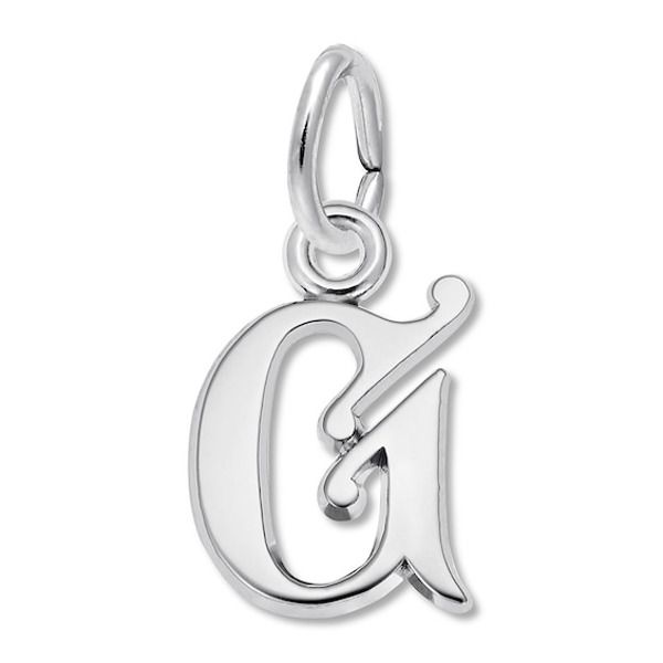 This initial charm from the Rembrandt Charms® collection features the letter "G" styled in sterling silver. Gifts That Start With Letter G, Classic Initial Pendant Charm, Elegant Silver Charms With Initials, Classic White Gold Sterling Silver Charms, Classic White Gold Charms In Sterling Silver, Elegant Sterling Silver Initials Charms, The Letter G, Jewelry Questions, Simple Silver Jewelry