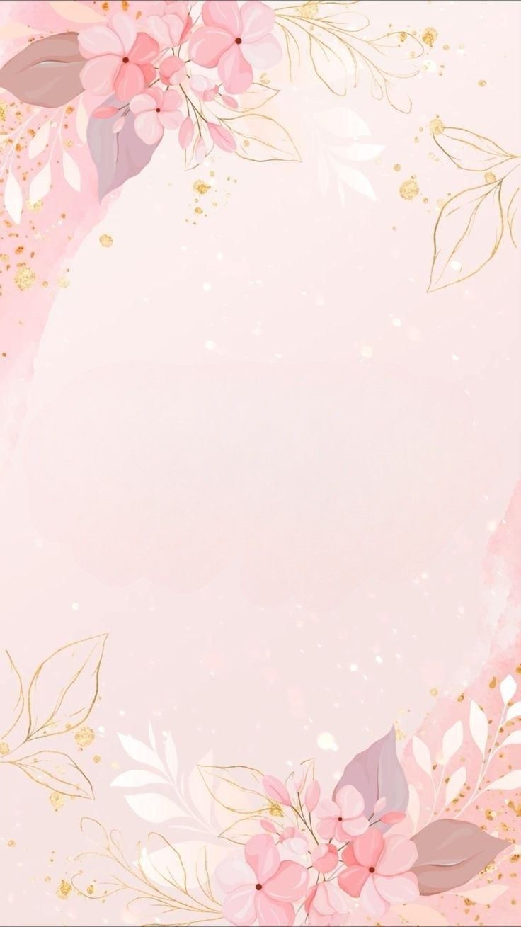 a pink and gold background with flowers on the bottom right corner is an empty space in the middle