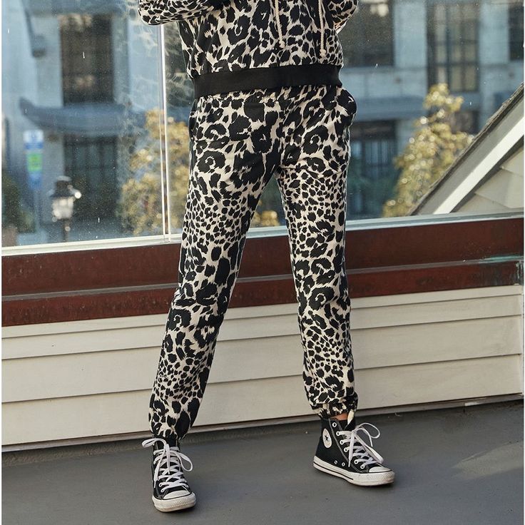 Nwt. Make A Wild Statement In This Animal Print Piece! The French Terry Pants Features A Soft, Slim, Comfortable Fit. Pair With Our Matching Pullover, And Your Seasonal Aesthetic Is Set! The Black Print Is A Bold Complement To The Item's Sand-Colored Base. Model Is 5'9" And Wearing Size Small. Relaxed Fit Bottoms With All Over Print For Spring, Casual All Over Print Spring Bottoms, Casual Leopard Print Cotton Bottoms, Trendy Cotton Bottoms With All Over Print, Casual Stretch Pants With All Over Print, Stretch Casual Pants With All Over Print, Stretch Cotton Leopard Print Bottoms, Stretch Leopard Print Cotton Bottoms, Leopard Print Loungewear Pants With Elastic Waistband