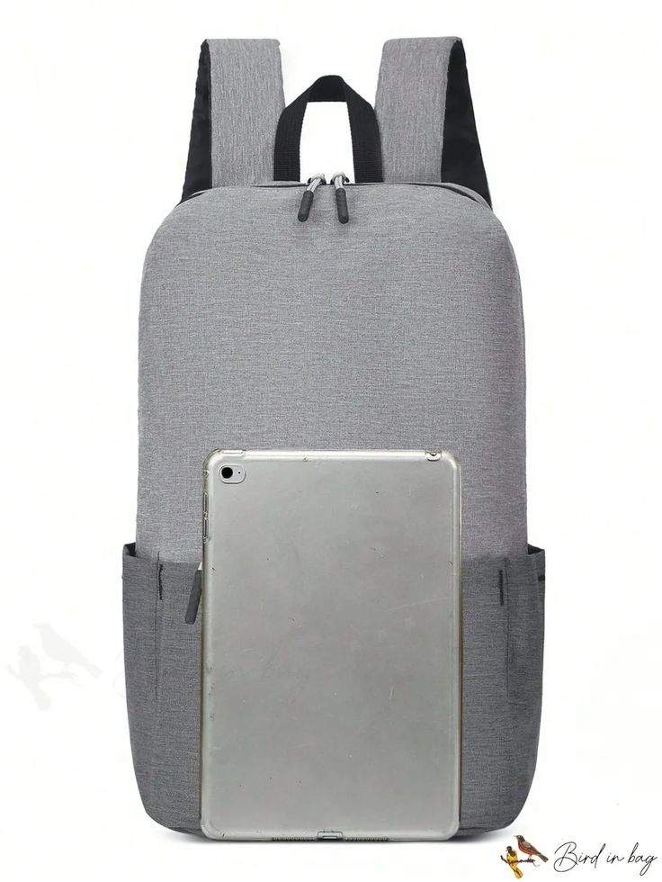 BirdinBag - Grey Minimalist Laptop Bag - Multi-purpose and Stylish Portable Gray Rectangular Shoulder Bag, Rectangular Gray Shoulder Bag, Everyday Standard Backpack Bag, Everyday Portable Standard Backpack, Versatile Commuting Bag With Softback, Versatile Softback Bags For Commuting, Versatile Softback Bag For Commuting, Solid Color Backpack For On-the-go, Everyday Use Laptop Shoulder Bag