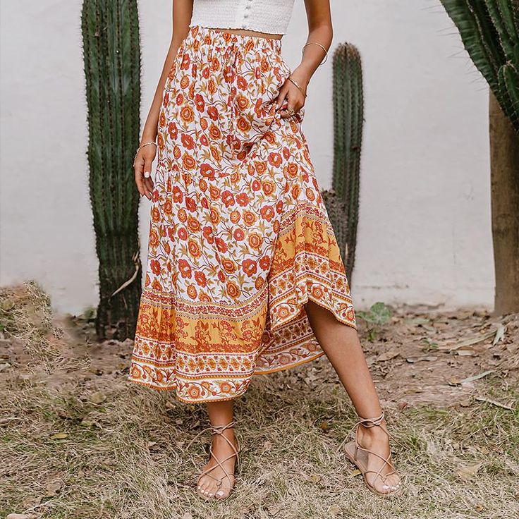 Pure Color Casual Stretch High Waist Skirt - GIGI & POPO - Women - Red / M Hippie Skirts, Bohemian Skirt, Perfect Summer Outfit, Bohemian Print, Ethnic Print, Boho Maxi, Faux Leather Skirt, Boho Look, Summer Skirts