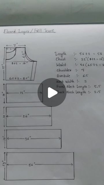 an image of a paper with measurements and instructions on it, including the top part of a