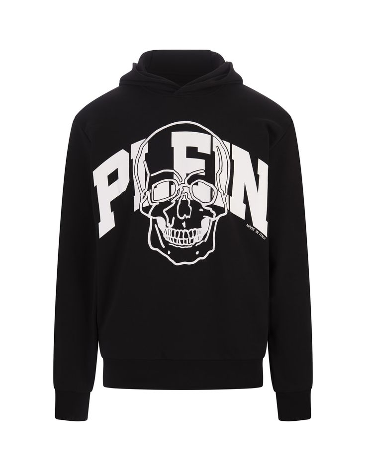 Philipp Plein hoodie made of black cotton and decorated in front with Plein Skull print in contrasting colour. Regular fit. Composition: Composition:, 100% Cotton. Drop Shoulder Hoodie, Barbour Steve Mcqueen, Skull Hoodie, Black Skull, Black Skulls, Philipp Plein, Skull Print, Engineered Garments, Mens Activewear