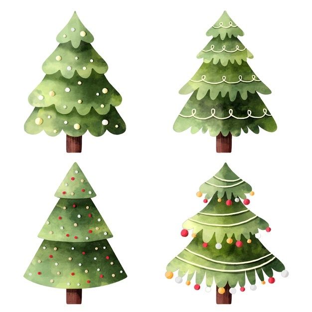 watercolor christmas trees on white background