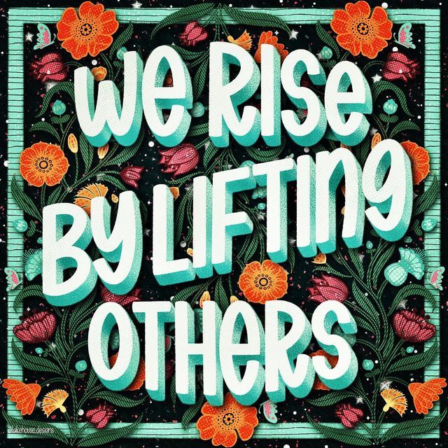 the words, we rise by lifting others above them are surrounded by flowers and leaves