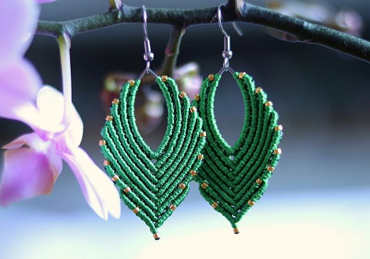 Macrame Leaf Earings/ Boho Earings/ Leaf Earings - Etsy Handmade Adjustable Green Wrap Earrings, Handmade Leaf-shaped Earrings, Adjustable Handmade Green Wrap Earrings, Handmade Leaf-shaped Nature-inspired Earrings, Green Macrame Earrings As A Gift, Green Macrame Earrings For Gift, Handmade Green Wrap Earrings As Gift, Bohemian Green Wrap Earrings As Gift, Bohemian Green Wrap Earrings Gift