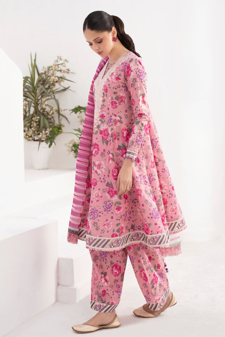 Brand: JAZMINProduct Code: DELIA-D07Collection: Delia by Jazmin Spring Summer Unstitched Lawn CollectionFabric: Lawn DESIGN DETAILS: Digital Printed Embroidered Lawn Front Panel Embroidered Front & Back Borders Embroidered Sleeve Borders Digital Printed Lawn Front Side Panels, Back & Sleeves Digital Printed Organza Dupatta Digital Printed Cambric Trouser DISCLAIMER:* Lining, Laces, and Tassels are not included in unstitched variants.* Embellishment items in stitched outfits are subject to market availability.* The actual colors of the outfit may vary from the colors being displayed on your device. CARE INSTRUCTIONS: Extra Fabric Has Been Used For Shoot Original Color May Vary Slightly From The Picture Dry Clean Recommended Iron The Clothes At Moderate Temperature Do Not Use Bleach, Or Stai Printed Organza, Lawn Design, Organza Dupatta, Suit Fabric, Pakistani Outfits, Extra Fabric, Fabric Stores Online, Designer Suits, Pakistani Fashion