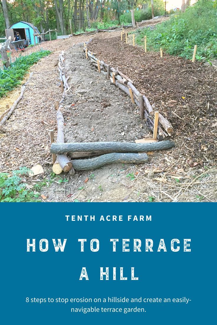 the cover of how to terrace a hill by tenth acre farm, with text overlay