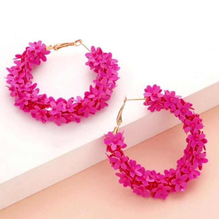 Details Size : 2.25" L Omega Closure Made In India Pink Hoop Earrings For Spring Gift, Pink Hoop Earrings As Spring Gift, Pink Hoop Earrings Gift For Spring, Spring Gift Pink Hoop Earrings, Small Hoop Earrings For Spring Party, Small Hoop Jewelry For Spring Party, Flower Shaped Hoop Earrings For Party, Spring Party Hoop Earrings, Spring Party Small Hoop Earrings