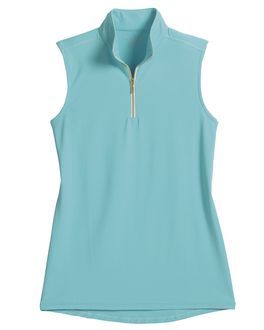 Stay cool and dry in the CoolBlast 100 Colleen Sleeveless Shirt. Made of lightweight cooling fabric rated UPF 100, it blocks 99.89% UVA and 99.93% UVB rays. Properties built into the fibers of the fabric absorb and convert moisture to cooling energy on the surface of skin-and they never wash away.CoolBlast 100 is exceptionally breathable, quick-drying and has plenty of stretch for freedom of movement. YKK zipper on quarter placket matches the seasonal color of the shirt. Quarter-zip plac Functional Sleeveless Blue Activewear, Blue Stretch Sports Vest, Solid Moisture-wicking Sleeveless Tops, Blue Sleeveless Moisture-wicking Activewear, Functional Blue Tank Top, Sleeveless Blue Go-dry Activewear, Blue Sleeveless Go-dry Activewear, Blue Moisture-wicking Sleeveless Tank Top, Blue Go-dry Sleeveless Tank Top