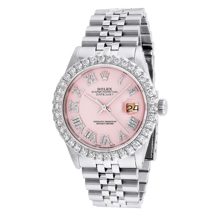 Model/Collection Name: Datejust&#44 Pink Rolex Watch Diamonds, Pink Watch Aesthetic, Pink Rolex Watch, Rolex For Women, Mens Diamond Watches, Rolex Pink, Custom Rolex, Rolex Diamond Watch, Rolex Wrist Watch