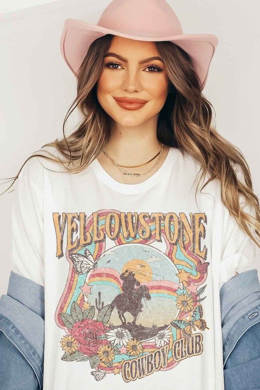 YELLOWSTONE COWBOY CLUB TEE PLUS SIZE - In Bloom Boutique White Western T-shirt For Rodeo, White Crew Neck T-shirt For Rodeo, Western White Top With Graphic Print, Western White Crew Neck Tops, White Western Crew Neck Top, White Western Tops With Graphic Print, White Western Top With Graphic Print, White Letter Print Top For Rodeo, White Western Style Crew Neck Top