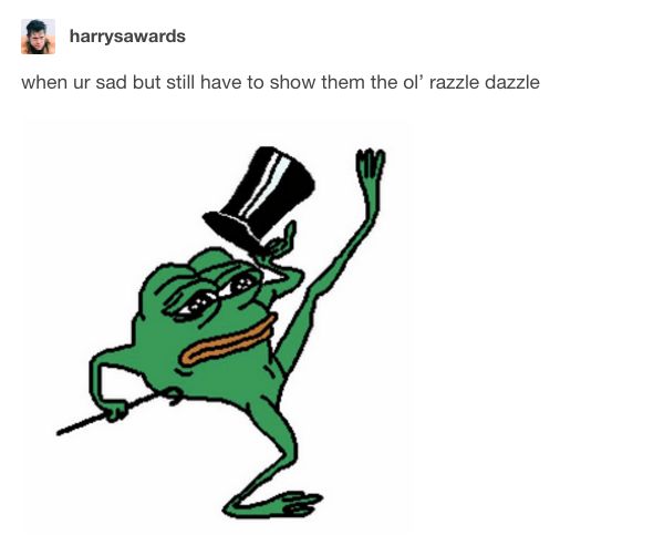 a cartoon frog wearing a top hat and holding his arms in the air with one hand