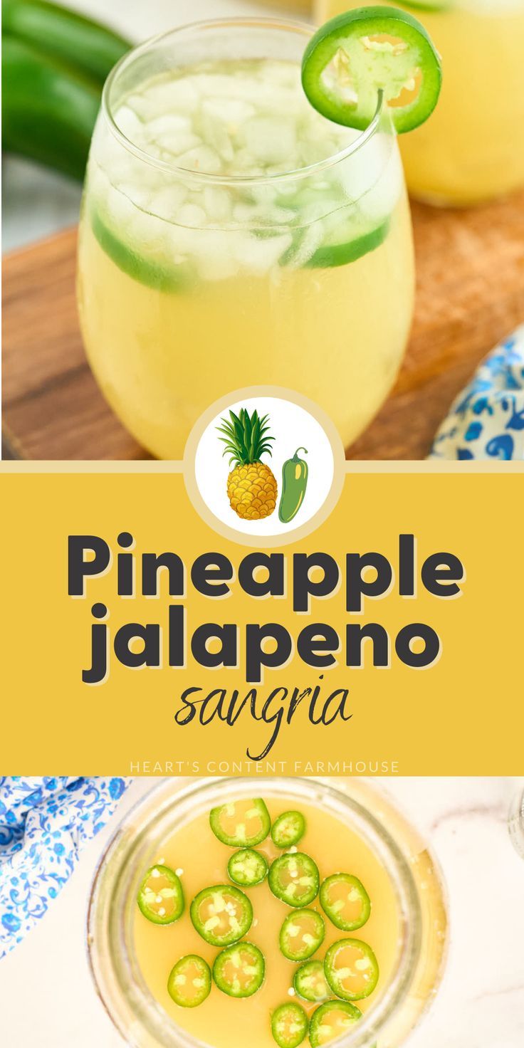 pineapple jalapeno sangria with sliced cucumbers in the background