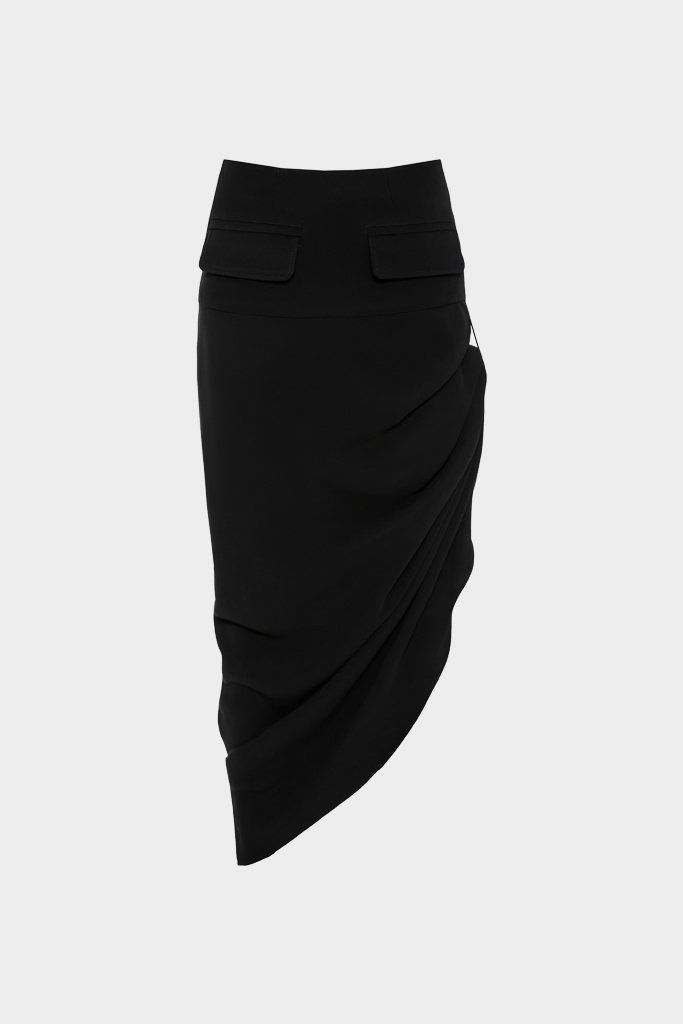 Midi skirt featuring an asymmetrical hem and ruching on both sides. Double flap pockets and concealed zipper at the back. Fit runs true to size Asymmetrical Hem Skirt, Fashion Study, Study Style, Hem Skirt, Asymmetrical Hem, Both Sides, Asymmetric Hem, Flap Pocket, Final Sale