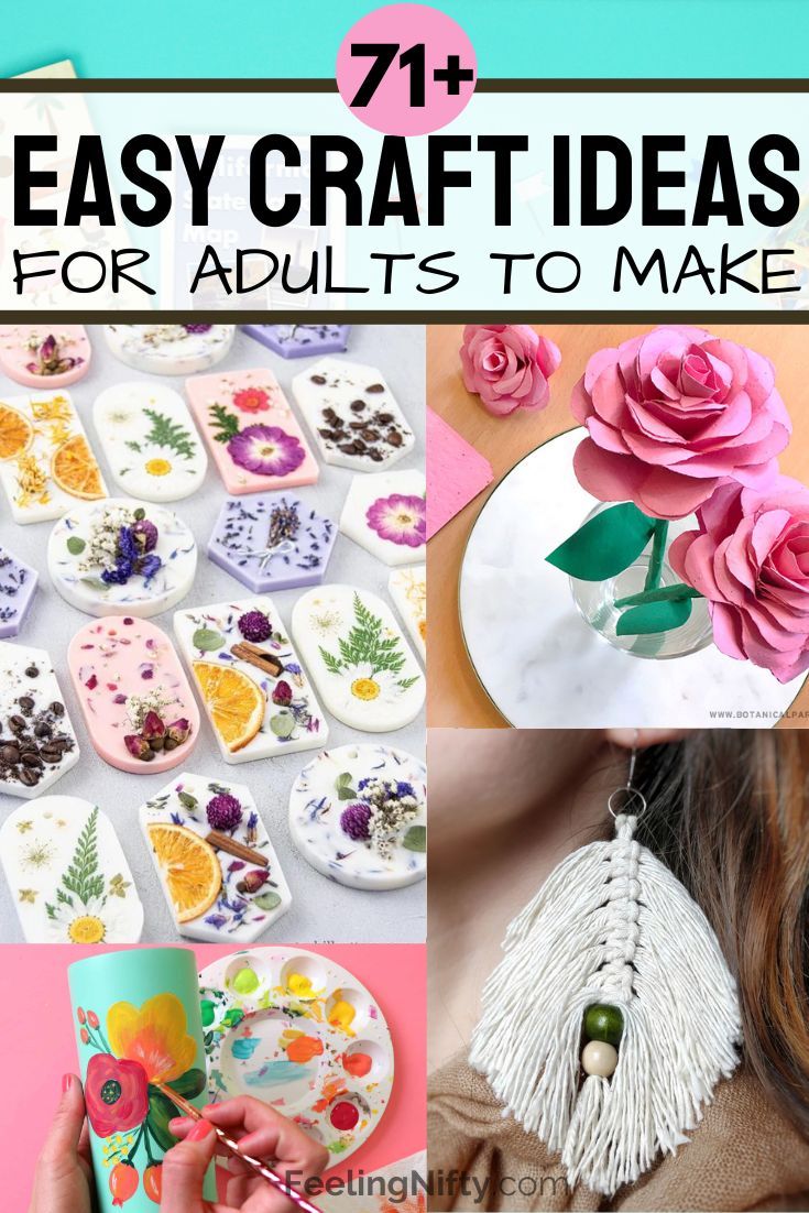 the collage has pink roses and green leaves on it with text that reads, easy craft ideas for adults to make