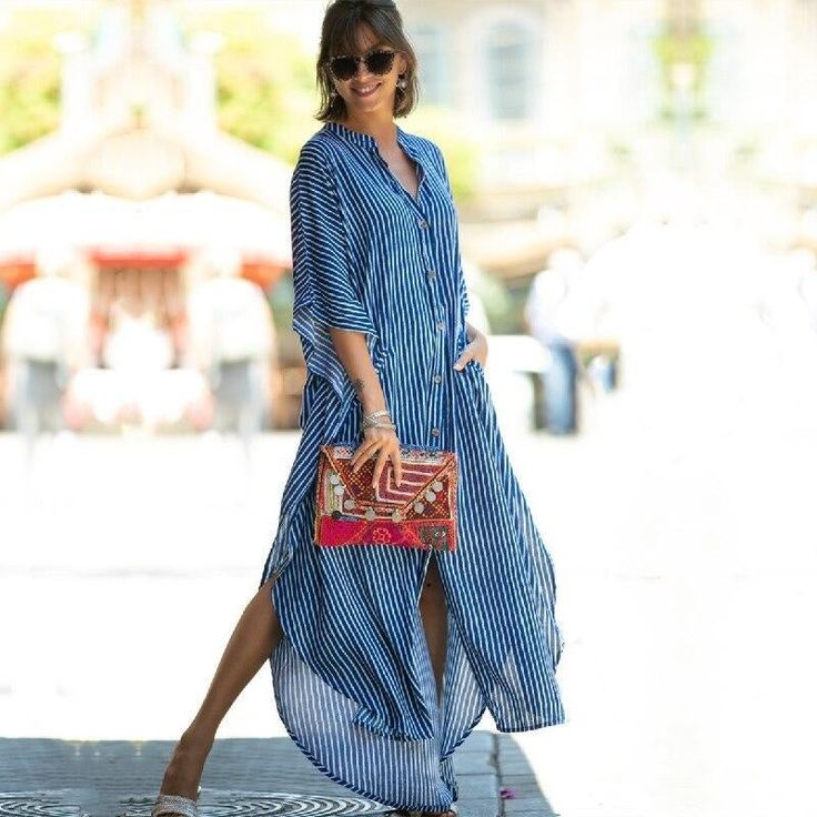 Material: Polyester Pattern Type: Solid Style: Street Style Street Style: Sexy & Club Summer V-neck Shirt Dress With Buttons, Summer Button-up Maxi Dress For Beach, V-neck Shirt Dress For Beach Season, Striped Long Sleeve Maxi Dress For Summer, Long Sleeve Striped Maxi Dress For Summer, Spring Beach Button-up Maxi Dress, V-neck Shirt Dress For Summer Beach, Summer Beach Maxi Shirt Dress, Long Casual Shirt Dress For Beach