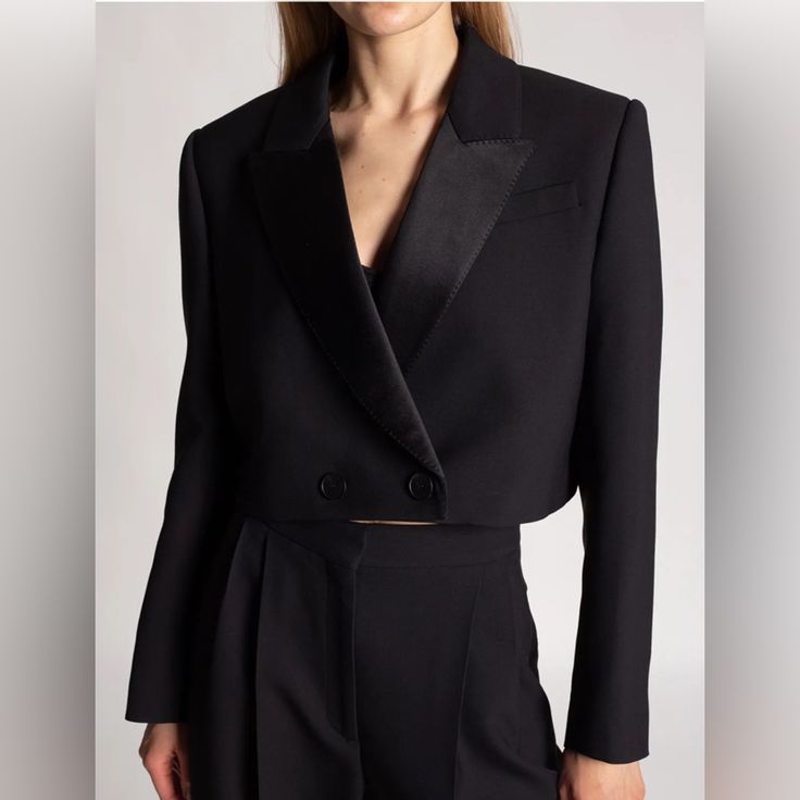 Polo Ralph Lauren Silk-Lapel Cropped Wool Tuxedo Blazer Women Sz 10-12 And 14 Nwt $598 New With Tags Retail Price $598.00 Crafted From 100% Wool This Full Lined Tuxedo Jacket Is Cut For A Cropped Fit And Finished With Mulberry Silk Peak Lapels Shoulder Pads And Two Concealed Buttons Measurements Approx Laying Flat Sz 10 Shoulder To Shoulder 18” Armpit To Armpit 20.5” Waist 18.5” Jacket Length 20” Sz 12 Shoulder To Shoulder 18.5” Armpit To Armpit 21 Waist 19” Jacket Length 20.5” Sz 14 Shoulder To Luxury Cropped Formal Outerwear, Luxury Cropped Outerwear For Formal Occasions, Luxury Tailored Cropped Blazer, Classic Cropped Formal Outerwear, Elegant Cropped Blazer With Hidden Button Closure, Designer Evening Tuxedo With Lapel Collar, Elegant Cropped Outerwear For Business, Chic Evening Tuxedo With Suit Collar, Chic Evening Tuxedo