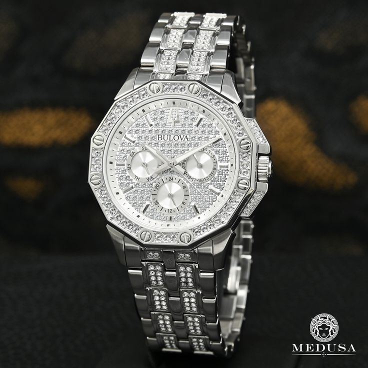 Montre Bulova | Montre Homme Bulova Cristal - 96C134 Swarovski / Stainless Cartier Santos 100 Xl, Canada Quebec, Crystals Swarovski, Bulova Watches, Crystal Water, Cartier Santos, Crystal Watches, Best Jewelry Stores, Watch Model