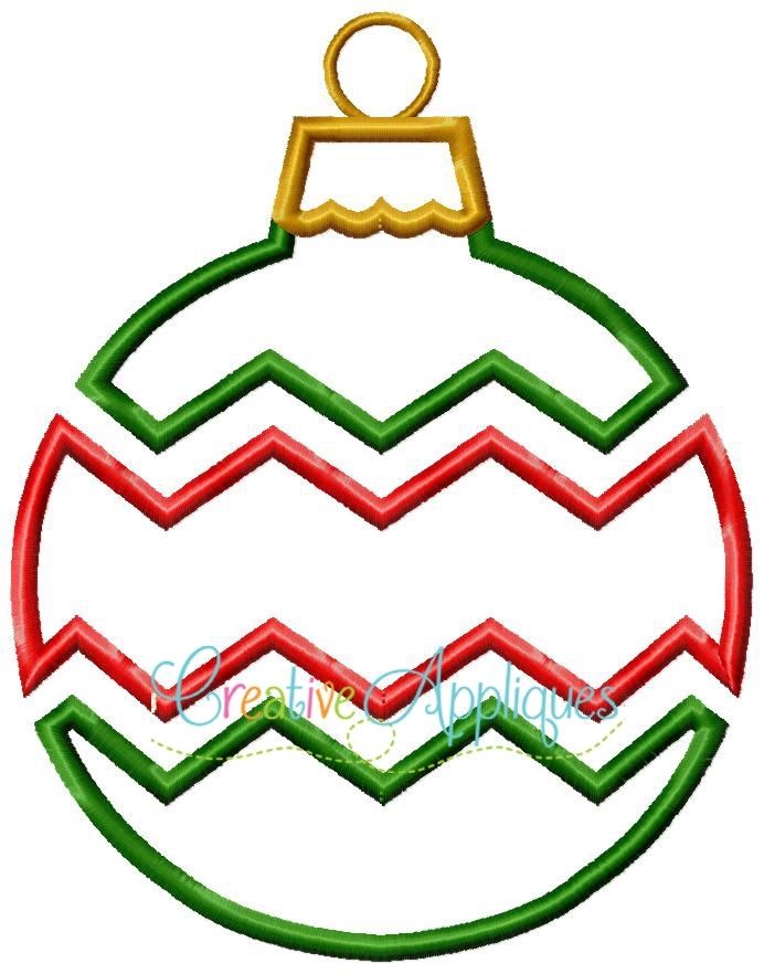 a christmas ornament machine embroidery design with red, green and gold trimmings