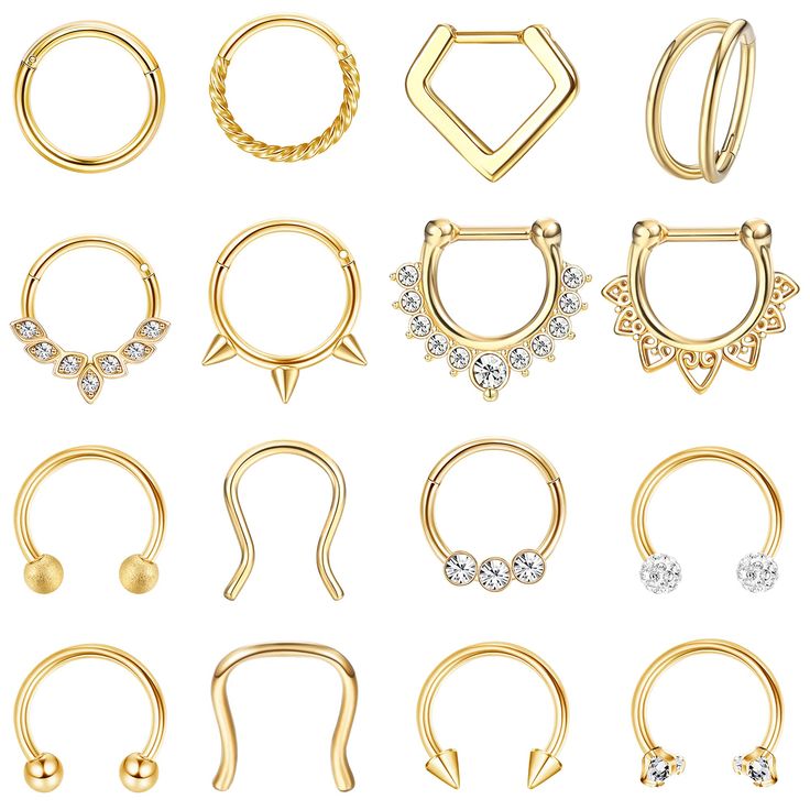 16Pcs Septum Rings 16G Black Septum Jewelry Stainless Steel Daith Earrings Nose Rings Hoop CZ Cartilage Helix Tragus Earrings Septum Clicker Piercing Jewelry Horse Shoe Nose Ring, Septum Piercing Gold, Black Septum, Bijoux Piercing Septum, Septum Gold, Horseshoe Septum, Septum Piercing Jewelry, Daith Piercing Jewelry, Tragus Hoop