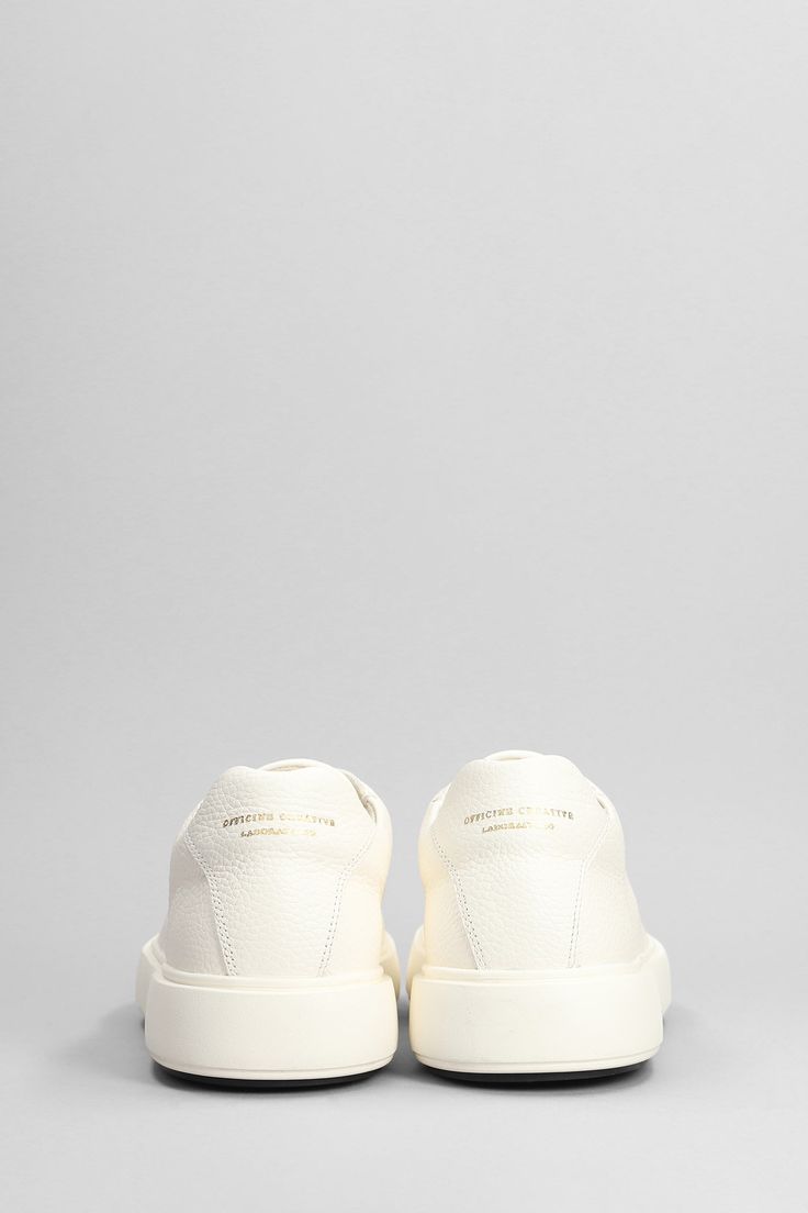 Slouch 001 Sneakers in white leather, round toe, lace closure, logo on upper tongue, logo back, rubber sole, 100% leather, Made in Italy White Calf Leather Sneakers With Embossed Logo, White Calf Leather Sneakers With Textured Sole, Cream Sneakers With Embossed Logo And Round Toe, Cream Low-top Sneakers With Leather Sole, Luxury White Sneakers With Textured Sole, Cream Calf Leather Sneakers With Textured Sole, White Custom Leather Sneakers With Embossed Logo, Classic White Custom Sneakers With Embossed Logo, Luxury Cream Sneakers With Textured Sole