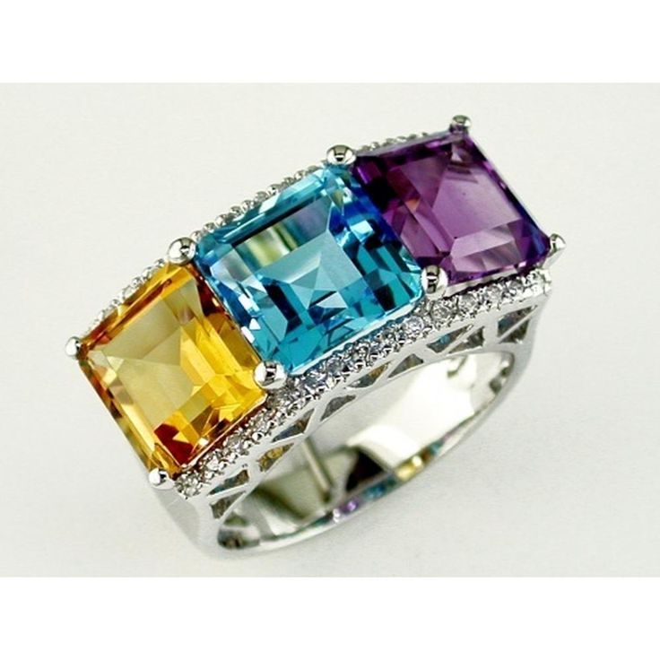 Royal 14K White Gold Diamond and Multi-Color Semi-Precious Ring - Exquisite Elegance Formal Multicolor Diamond Gemstones, Luxury White Gold Multi-stone Topaz Ring, Luxury Multi-stone White Gold Topaz Ring, Luxury White Gold Topaz Ring With Multi-stone, Elegant Multicolor Brilliant Cut Gemstones, Luxury Multicolor Diamond Ring For Anniversary, Multicolor Diamond Ring For Formal Events, Multicolor Elegant Diamond Ring For Formal Occasions, Multicolor Diamond Ring For Formal Occasions