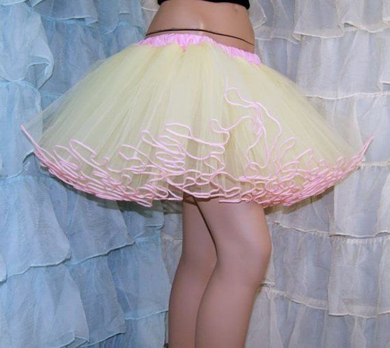 Adult tutu Pastel Pink and Yellow Piped Costume tulle Crinoline Skirt MTCoffinz --- Adult All Sizes Pink Stretch Tutu Dress For Spring, Spring Ballet Tulle Petticoat, Ballet Style Tulle Petticoat For Spring, Pink Stretch Tulle Petticoat, Yellow Tulle Tutu Dress For Spring, Fitted Yellow Tutu Dress With Tulle Skirt, Spring Yellow Tulle Tutu Dress, Yellow Tutu Dress With Tulle Skirt For Spring, Spring Yellow Tutu Dress With Tulle Skirt