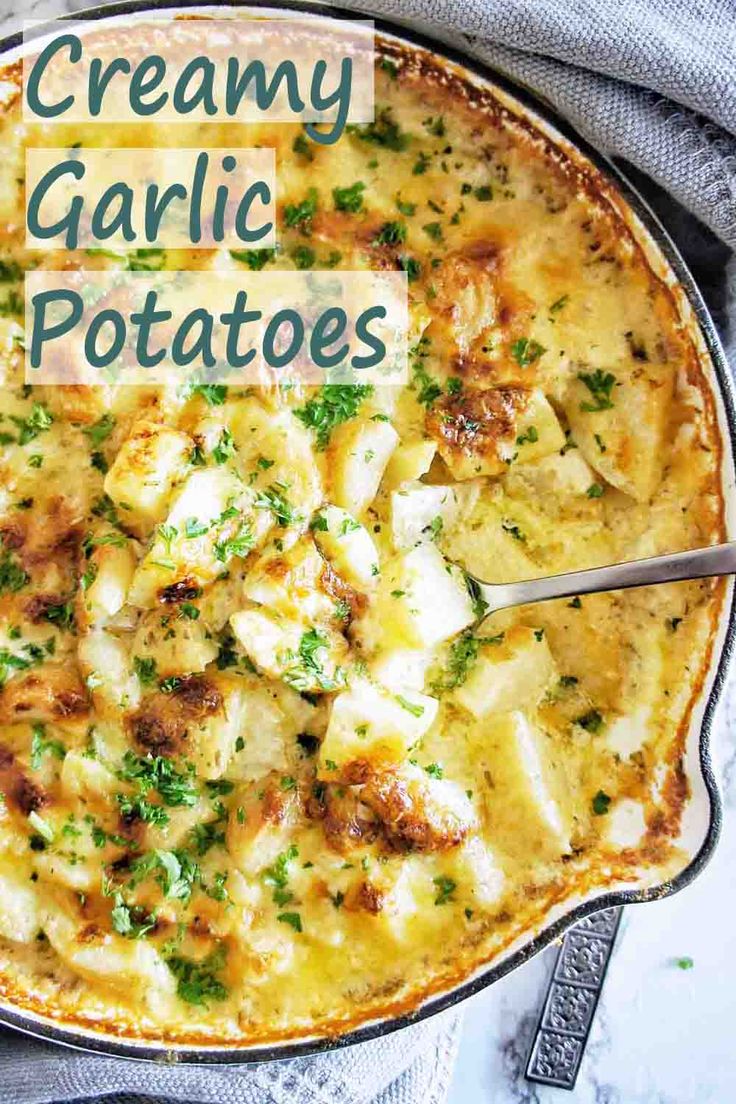 this creamy garlic potato casserole is loaded with potatoes, cheese and parsley