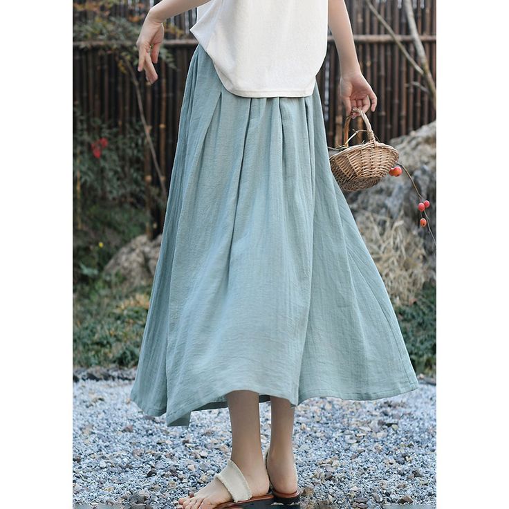 Retro High Waist Casual Skirt Fabric: 55% Ramie+45% Cotton Lining: 100% Rayon Size: S, M, Multiple Color Selections: Pine Green  Season: Spring, Fall, Summer Baggy Spring Midi Skirt, Long Skirt With Pockets For Spring, Casual Cotton Flared Skirt Bottoms, Casual Cotton Flared Skirt, Relaxed Fit Long Skirt For Summer, Summer Long Skirt With Relaxed Fit, Spring Baggy Skirt With Pockets, Summer Cotton Pleated Skirt, Relaxed Fit, Spring Baggy Lined Maxi Skirt