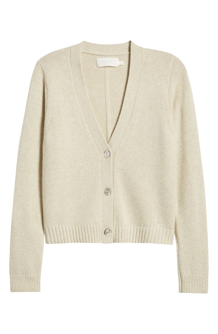 This V-neck cardigan is cut from a cozy wool blend that wraps you up in warm comfort and offers a clean, classic look. Front button closure V-neck Long sleeves Ribbed cuffs and hem 55% merino wool, 25% nylon, 20% cotton Dry clean Imported Oatmeal Color, V Neck Cardigan, Fabric Gift Bags, Nordstrom Store, Fabric Gifts, Free Fabric, Classic Looks, Merino Wool, Wool Blend