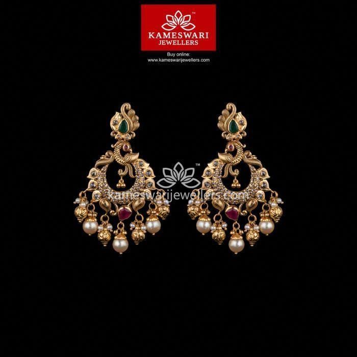 Latest antic earrings collection Kameswari Jewellers, Buy Earrings Online, Gold Earrings Indian, Gold Jhumka Earrings, Indian Jewelry Earrings, Gold Earrings Models, Gold Jewelry Simple Necklace, Gold Bridal Jewellery Sets, Indian Jewellery Design Earrings