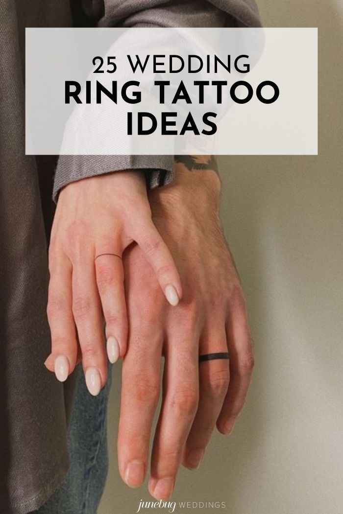 a couple holding each other's hands with the text 25 wedding ring tattoo ideas