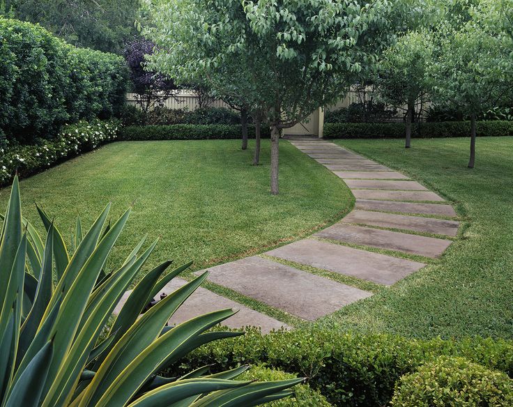 a pathway in the middle of a lush green park