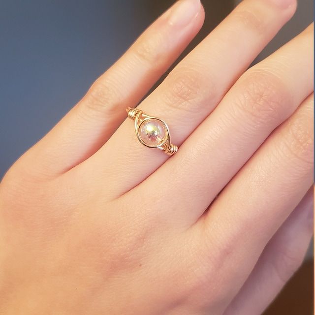 Angel Aura Ring Wire Wrapped Ring Gold Ring Dainty Gold - Etsy Puerto Rico Dainty Rose Gold Crystal Ring In 14k Gold, Gold Pearl Halo Ring Gift, Gold Halo Pearl Ring For Gift, Gold Pearl Ring With Halo For Gift, Wire Wrapped Rose Gold Rings, Adjustable Dainty Gold Moonstone Ring, Delicate Crystal Birthstone Open Ring, Adjustable Dainty Rings, Minimalist Gold Sterling Silver Pearl Ring