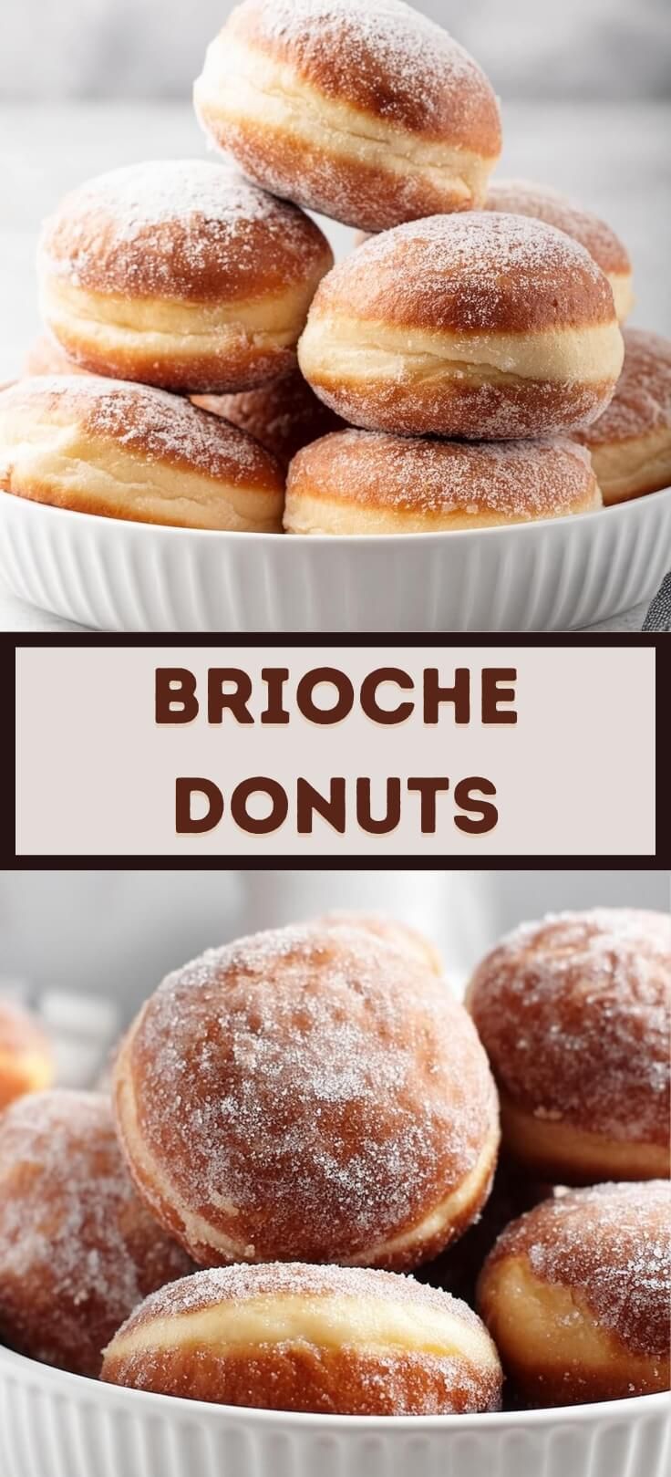 a white bowl filled with powdered sugar covered donuts