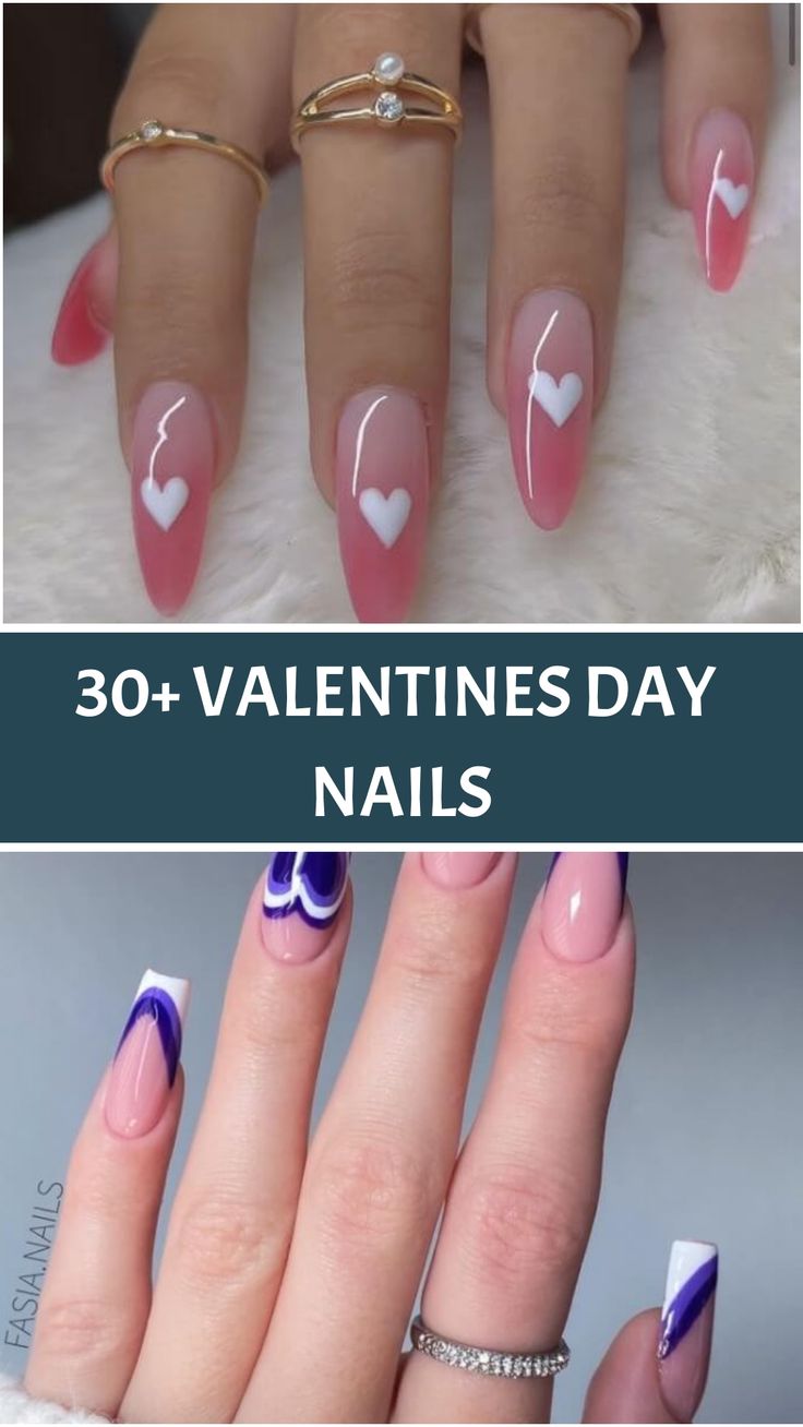 30+ Valentines Day Nails Simple Heart Nail Designs, Conversation Heart Nails, Purple French Manicure, Pastel Nail Art, Blue Ombre Nails, Royal Blue Nails, Valentine Nail, Heart Nail Designs, Fall Manicure